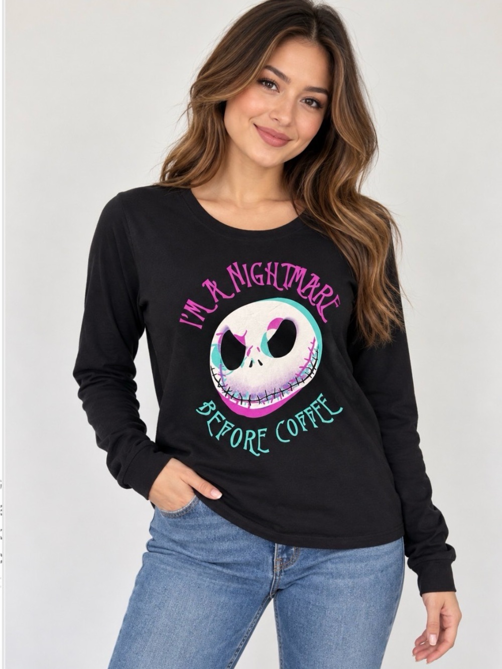 132. Disney Black Crewneck Sweatshirt with Colorful Skull Graphic